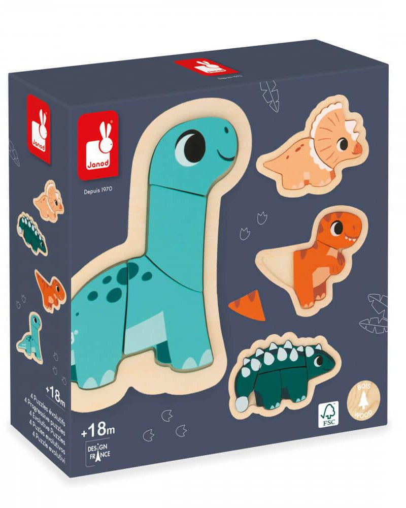 4 puzzles d'éveil évolutifs Dino (2 à 5 pcs.) - Casse - têtes - Boutique LeoLudo - Janod