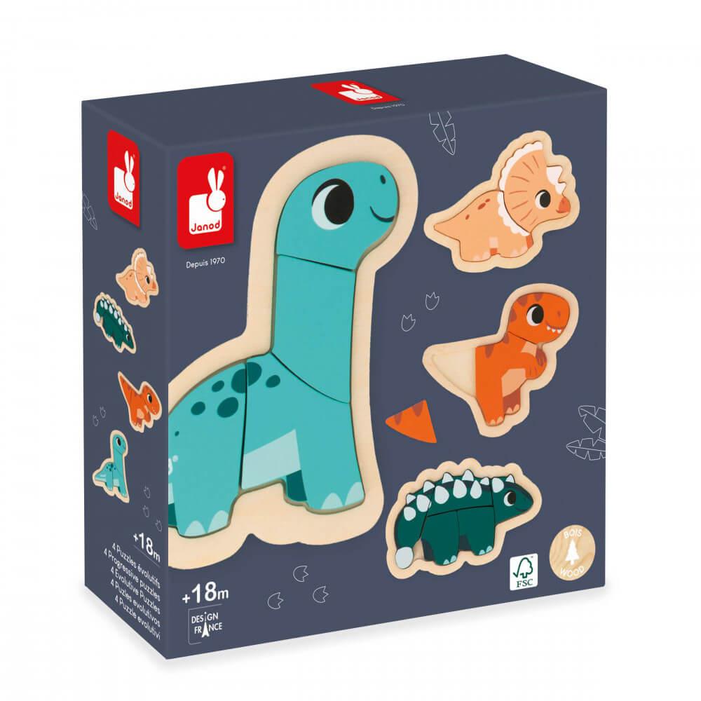4 puzzles d'éveil évolutifs Dino (2 à 5 pcs.) - Casse - têtes - Boutique LeoLudo - Janod
