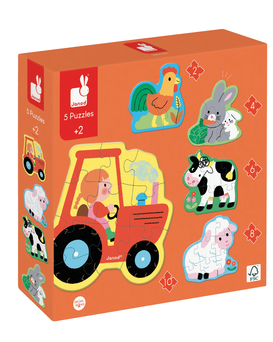 5 puzzles progressifs – La ferme -Casse-têtes- Boutique LeoLudo-Janod