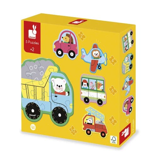 5 puzzles progressifs – Les véhicules -Casse-têtes- Boutique LeoLudo-Janod