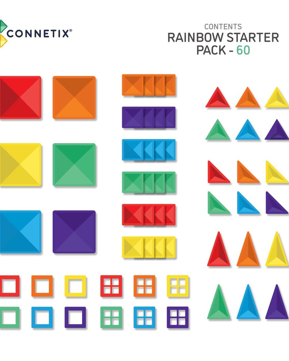 Tuiles magnétiques Rainbow Pack de départ (60 pcs)-Connetix-Boutique LeoLudo