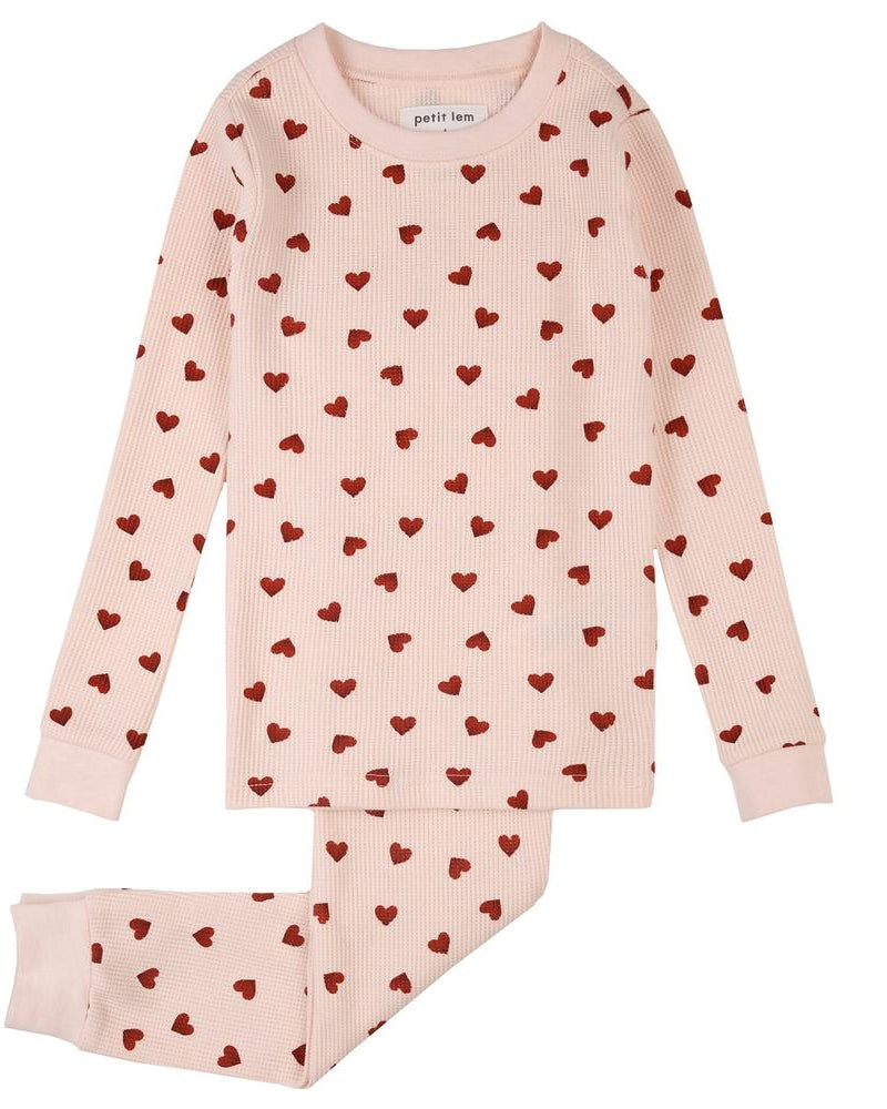 Pyjama 2-pcs rose - Coeurs gaufré (2-6) Vêtements- Boutique LeoLudo