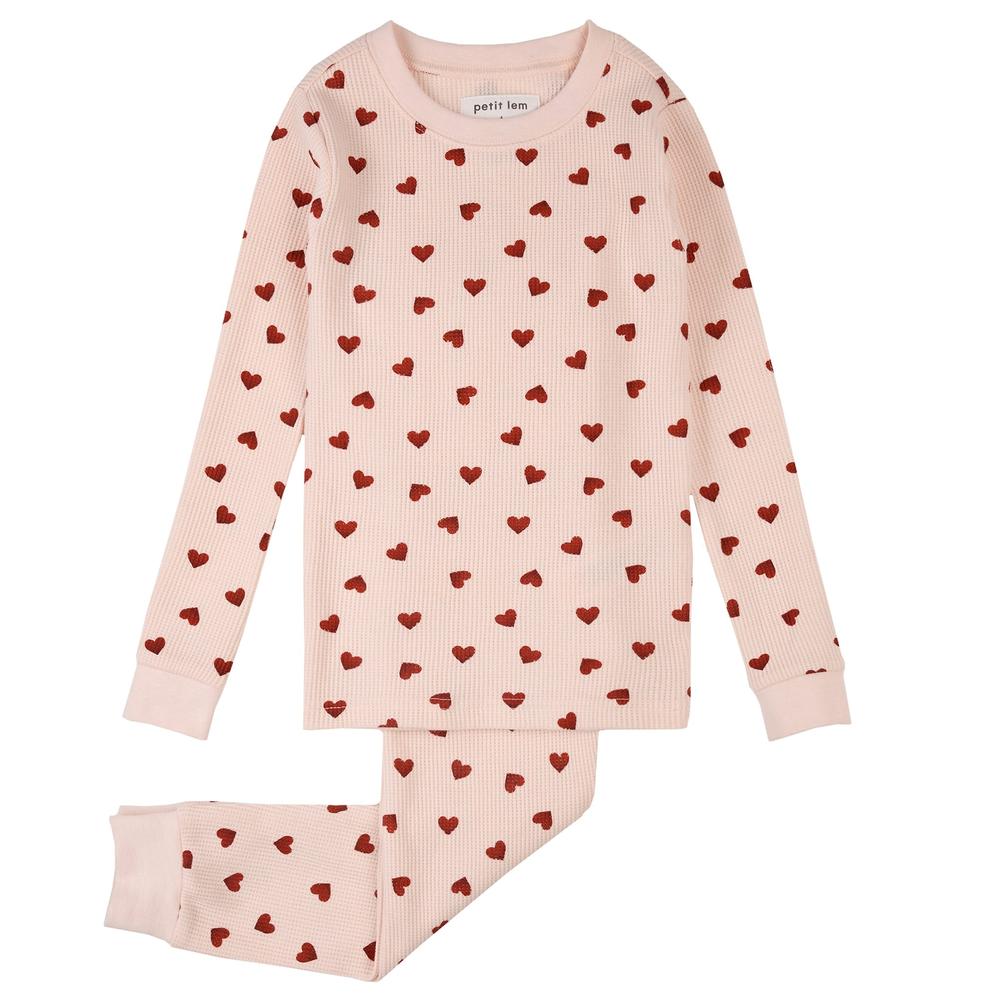 Pyjama 2-pcs rose - Coeurs gaufré (2-6) Vêtements- Boutique LeoLudo