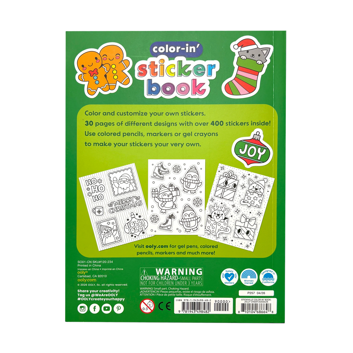 Cahier d'autocollants à colorier Stickiville - Jolly Cheer Doodles - OOLY - Boutique LeoLudo