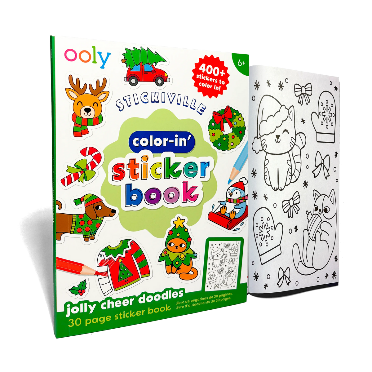 Cahier d'autocollants à colorier Stickiville - Jolly Cheer Doodles - OOLY - Boutique LeoLudo