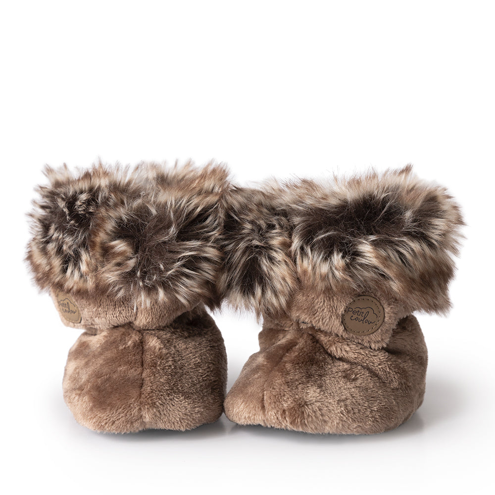 Bottines d'hiver en Minky avec fourrure pour bébé Moka - Petit Coulou - Boutique LeoLudo
