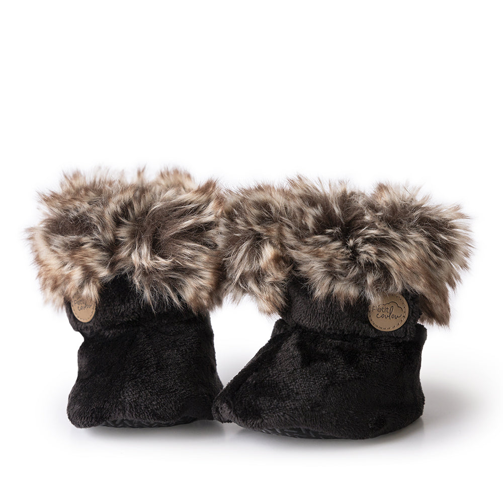 Bottines d'hiver en Minky avec fourrure pour bébé Onyx - Petit Coulou - Boutique LeoLudo