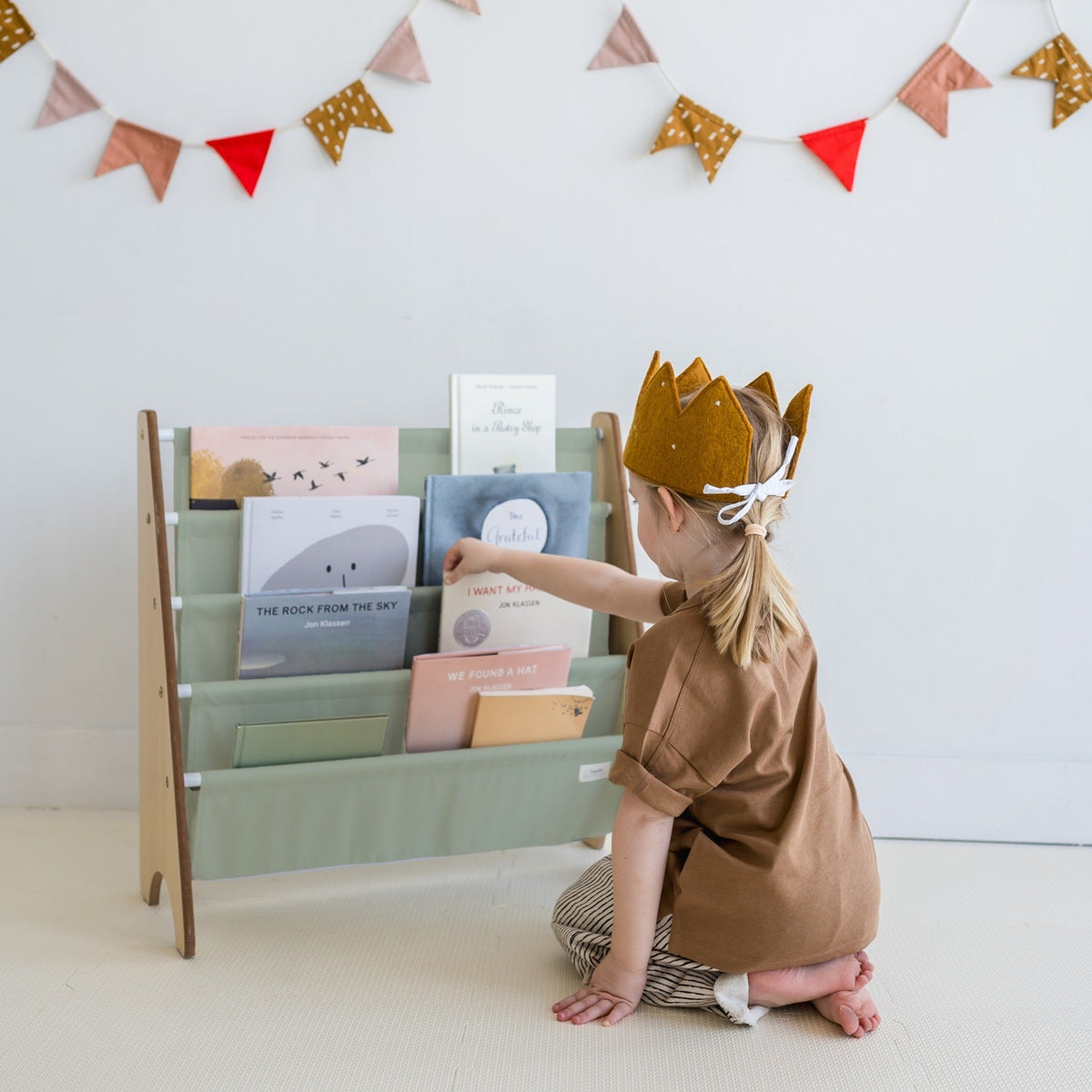 Bibliothèque pour enfant en tissu recyclé - Vert - 3 Sprouts - Boutique LeoLudo