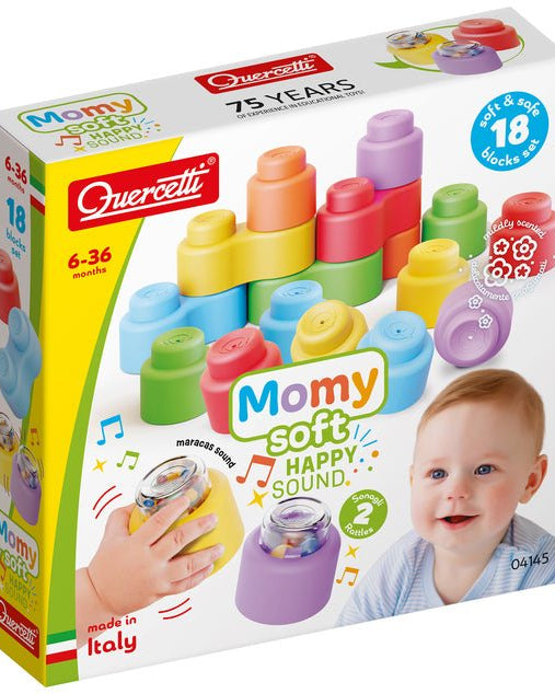 Blocs sensoriels sonores Momy Soft Happy Sound – 18 pièces - Jeux de construction - Boutique LeoLudo - Quercetti