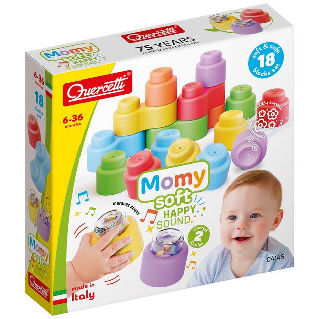 Blocs sensoriels sonores Momy Soft Happy Sound – 18 pièces - Jeux de construction - Boutique LeoLudo - Quercetti