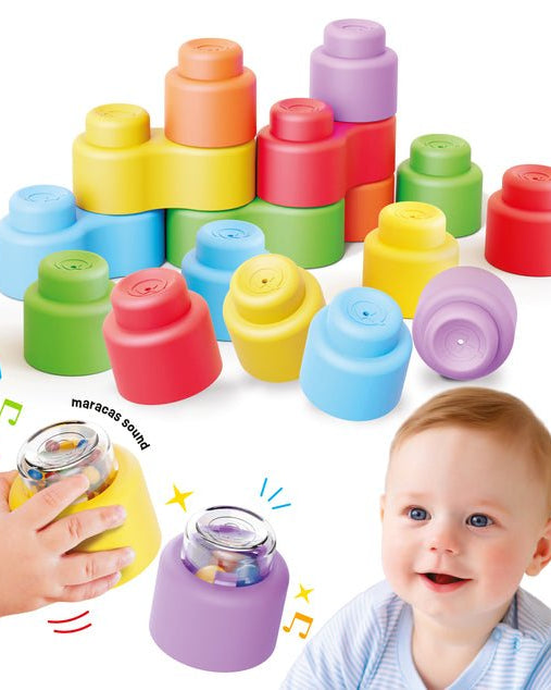 Blocs sensoriels sonores Momy Soft Happy Sound – 18 pièces - Jeux de construction - Boutique LeoLudo - Quercetti