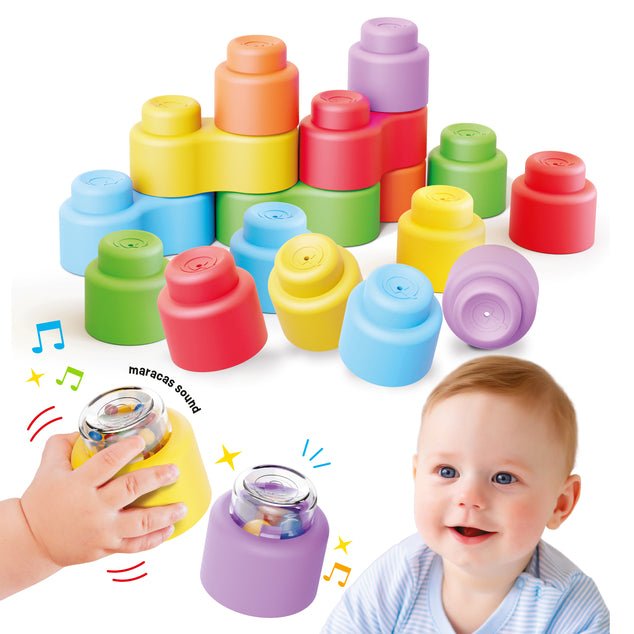 Blocs sensoriels sonores Momy Soft Happy Sound – 18 pièces - Jeux de construction - Boutique LeoLudo - Quercetti