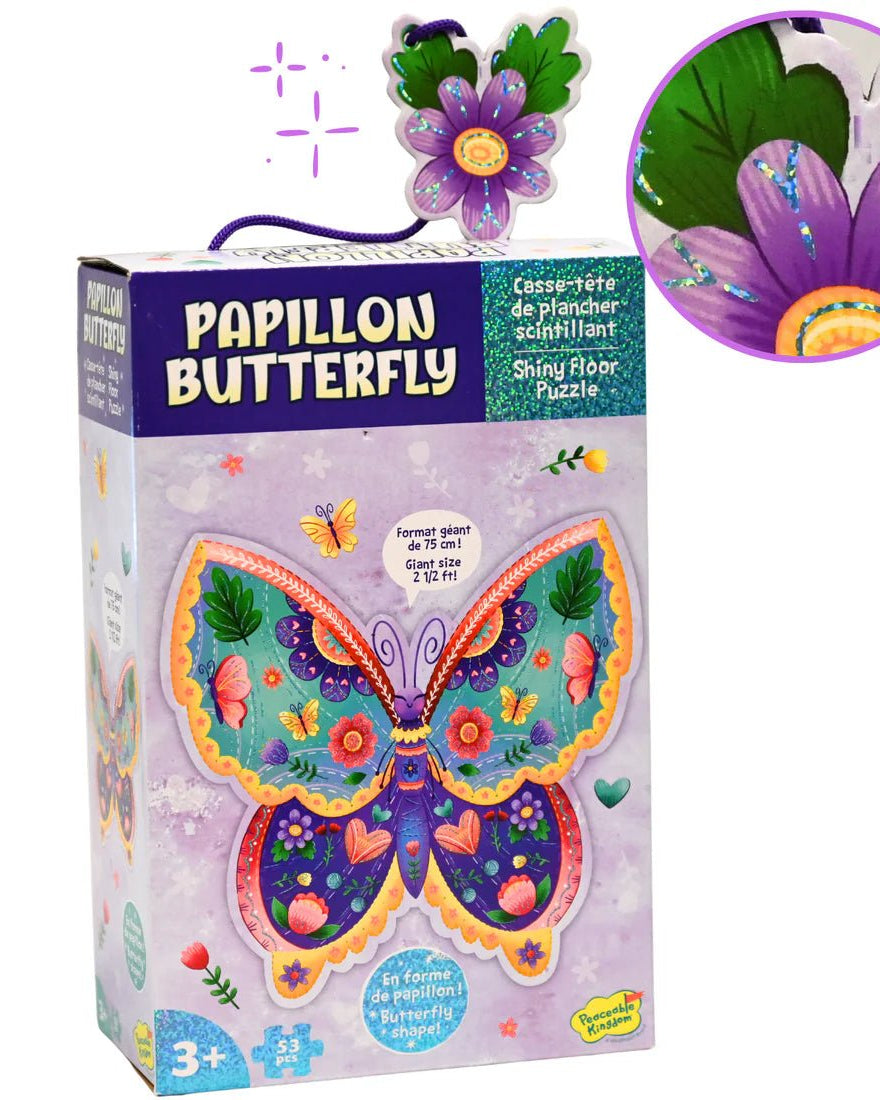Casse-tête de plancher scintillant – Papillon (53 pcs) -Casse-têtes- Boutique LeoLudo-Peaceable Kingdom