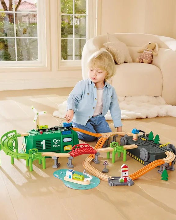 Circuit de train écologique avec boîte de rangement - Ensembles de jeu - Boutique LeoLudo - Hape