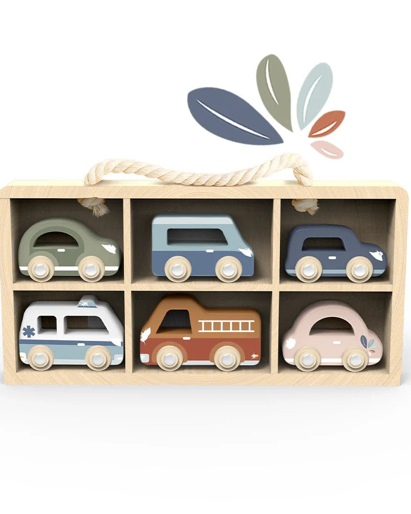 Coffret de 6 petites voitures en bois - Véhicules de jeu - Boutique LeoLudo - Speedy Monkey