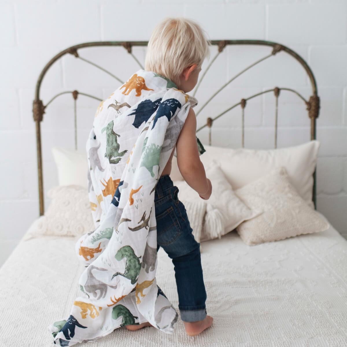 Couverture à langer en mousseline de coton - Dino Friends-Little Unicorn-Boutique LeoLudo