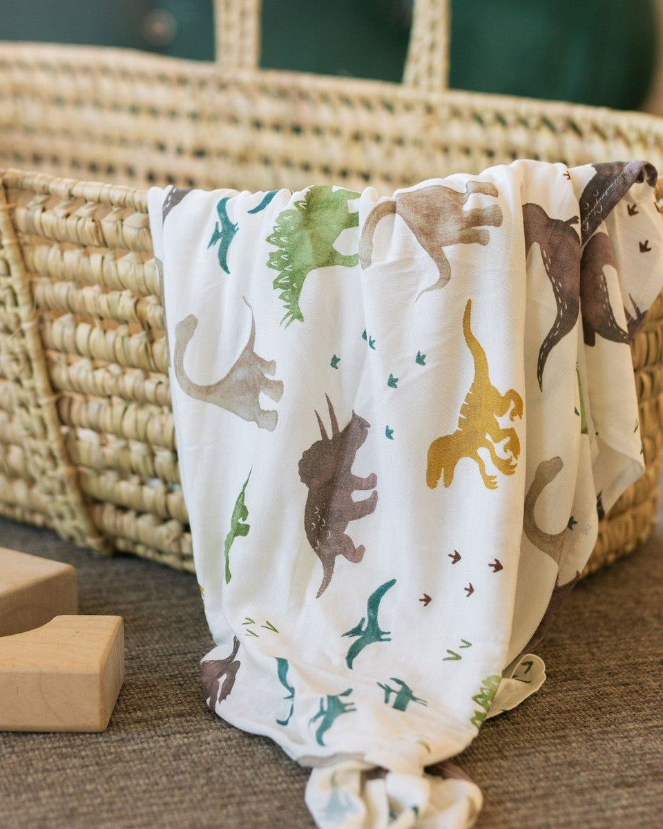 Couverture d'emmaillotage en tricot extensible - Dino Pals - Couvertures - Boutique LeoLudo - Little Unicorn