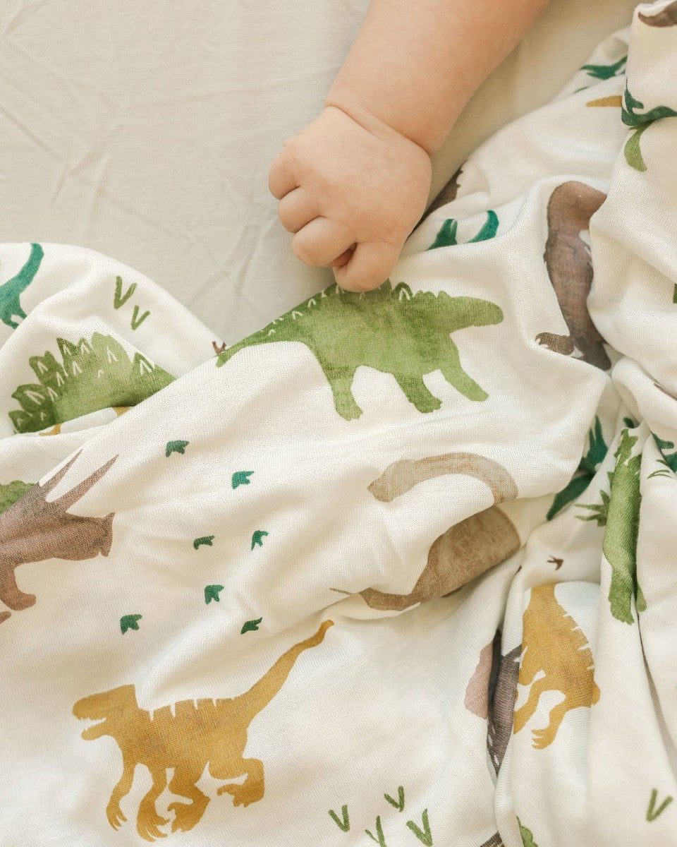 Couverture d'emmaillotage en tricot extensible - Dino Pals - Couvertures - Boutique LeoLudo - Little Unicorn