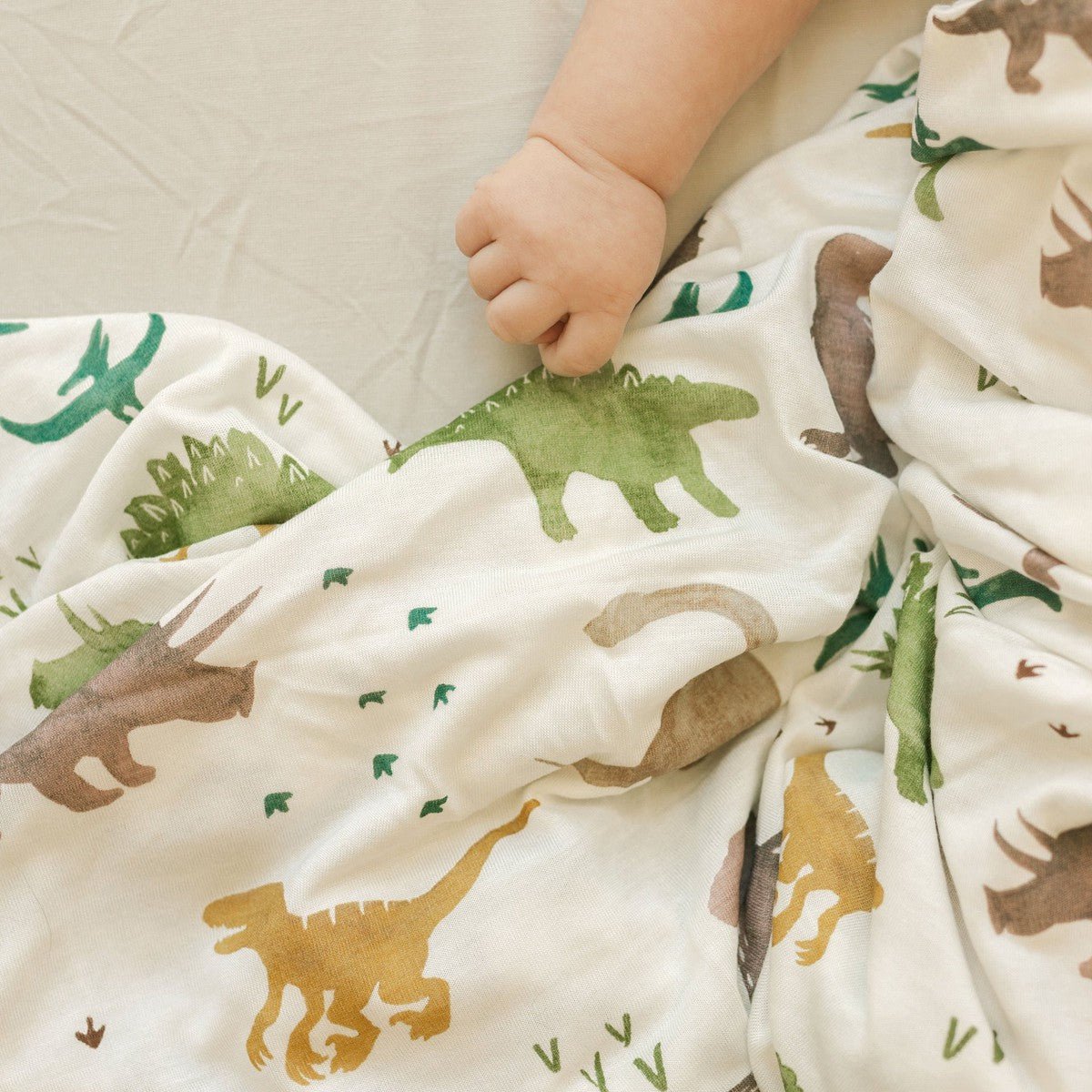 Couverture d'emmaillotage en tricot extensible - Dino Pals - Couvertures - Boutique LeoLudo - Little Unicorn