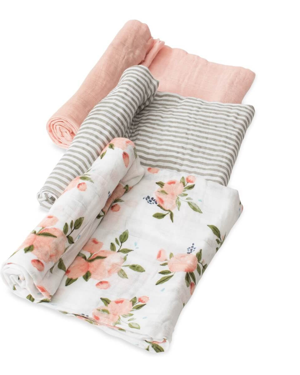 Couvertures mousselines - Watercolor Roses (paquet de 3) - Couvertures - Boutique LeoLudo - Little Unicorn