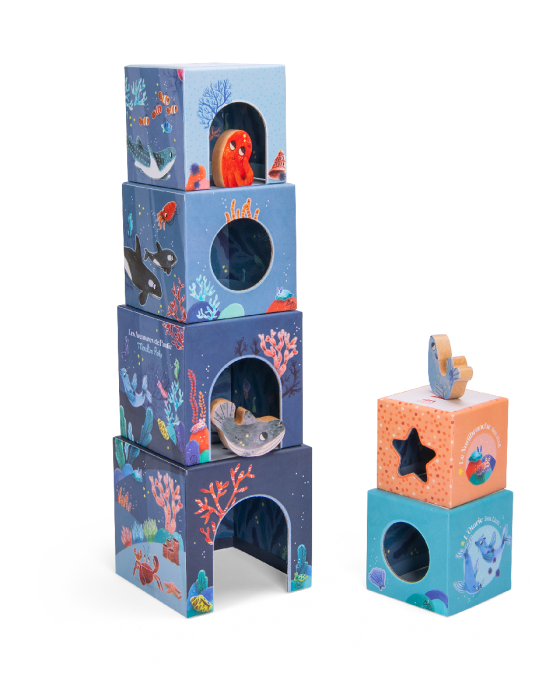 Cubes gigognes empilables Aventures de Paulie - Jouets à trier & empiler - Boutique LeoLudo - Moulin Roty