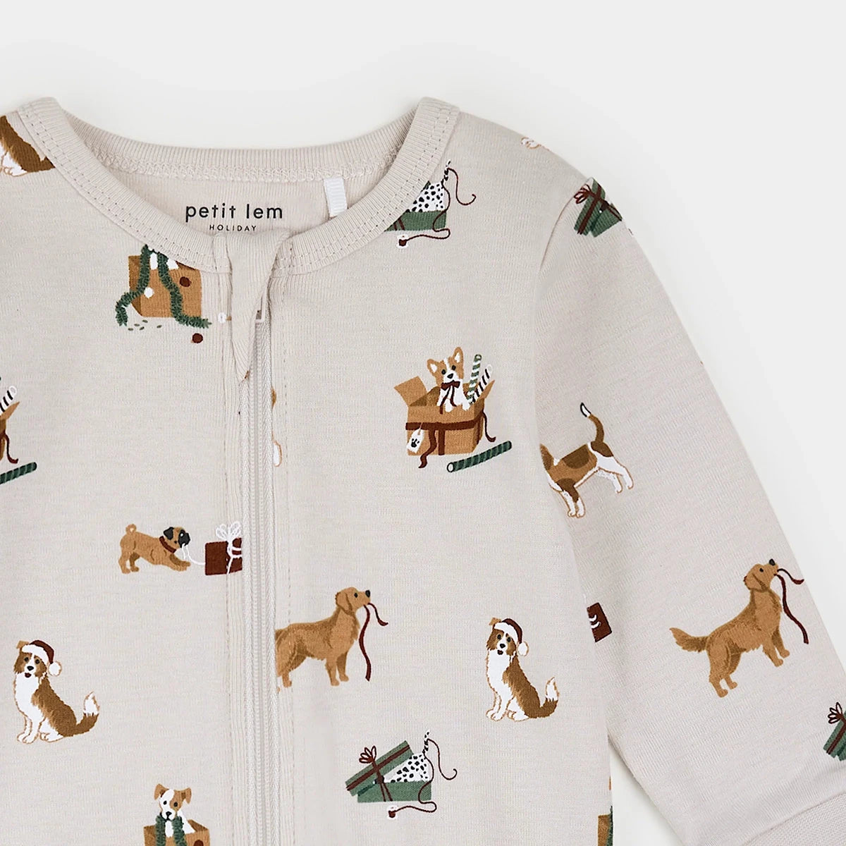 Dormeuse crème à imprimé chien de Noël -Vêtements- Boutique LeoLudo-Petit Lem