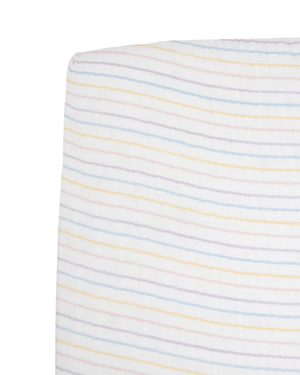 Drap contour en mousseline pour lit de bébé - Rayé - Literie - Boutique LeoLudo - Little Unicorn