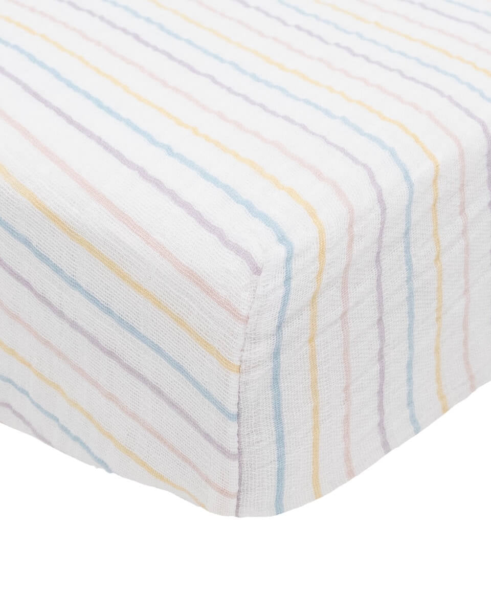 Drap contour en mousseline pour lit de bébé - Rayé - Literie - Boutique LeoLudo - Little Unicorn