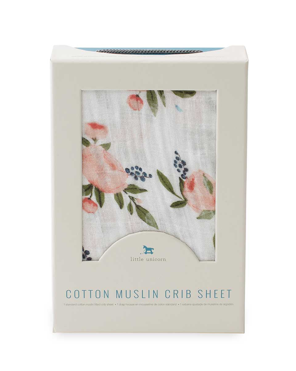 Drap contour en mousseline pour lit de bébé - Watercolor Roses - Literie - Boutique LeoLudo - Little Unicorn