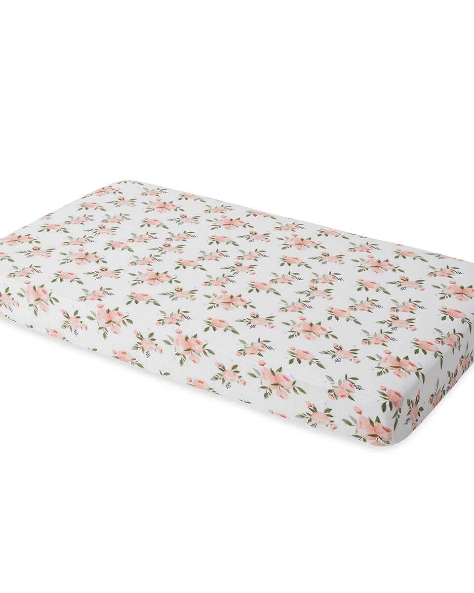 Drap contour en mousseline pour lit de bébé - Watercolor Roses - Literie - Boutique LeoLudo - Little Unicorn