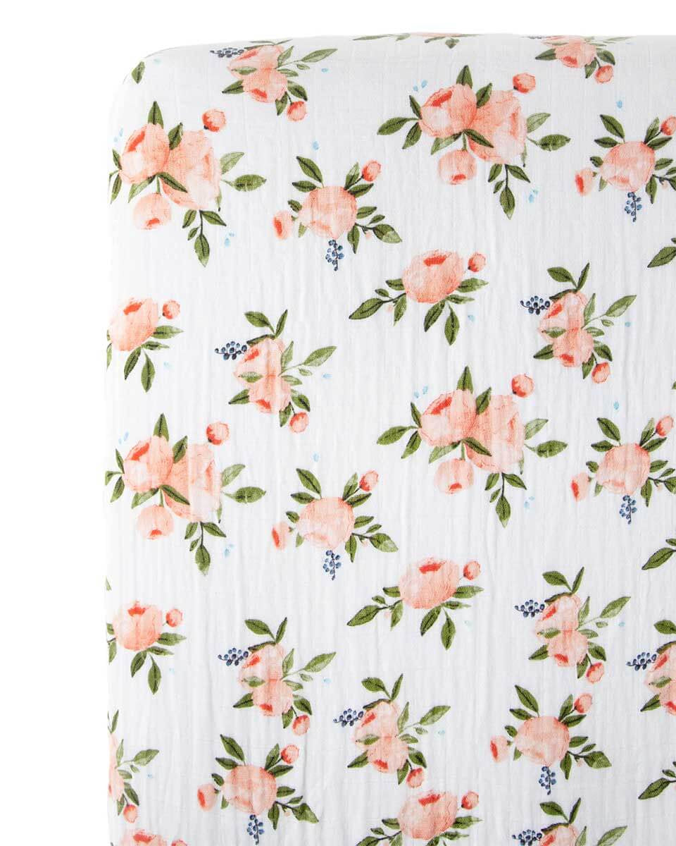 Drap contour en mousseline pour lit de bébé - Watercolor Roses - Literie - Boutique LeoLudo - Little Unicorn