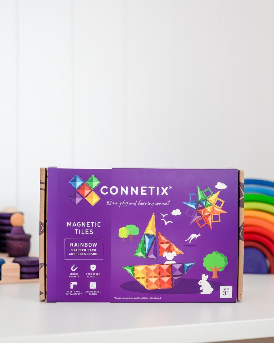 Tuiles magnétiques Rainbow Pack de départ (60 pcs)-Connetix-Boutique LeoLudo