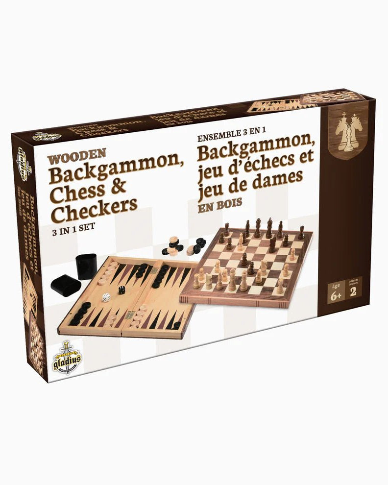 Ens. 3 en 1 Backgammon échecs et dame - Jeux de société - Boutique LeoLudo - Gladius