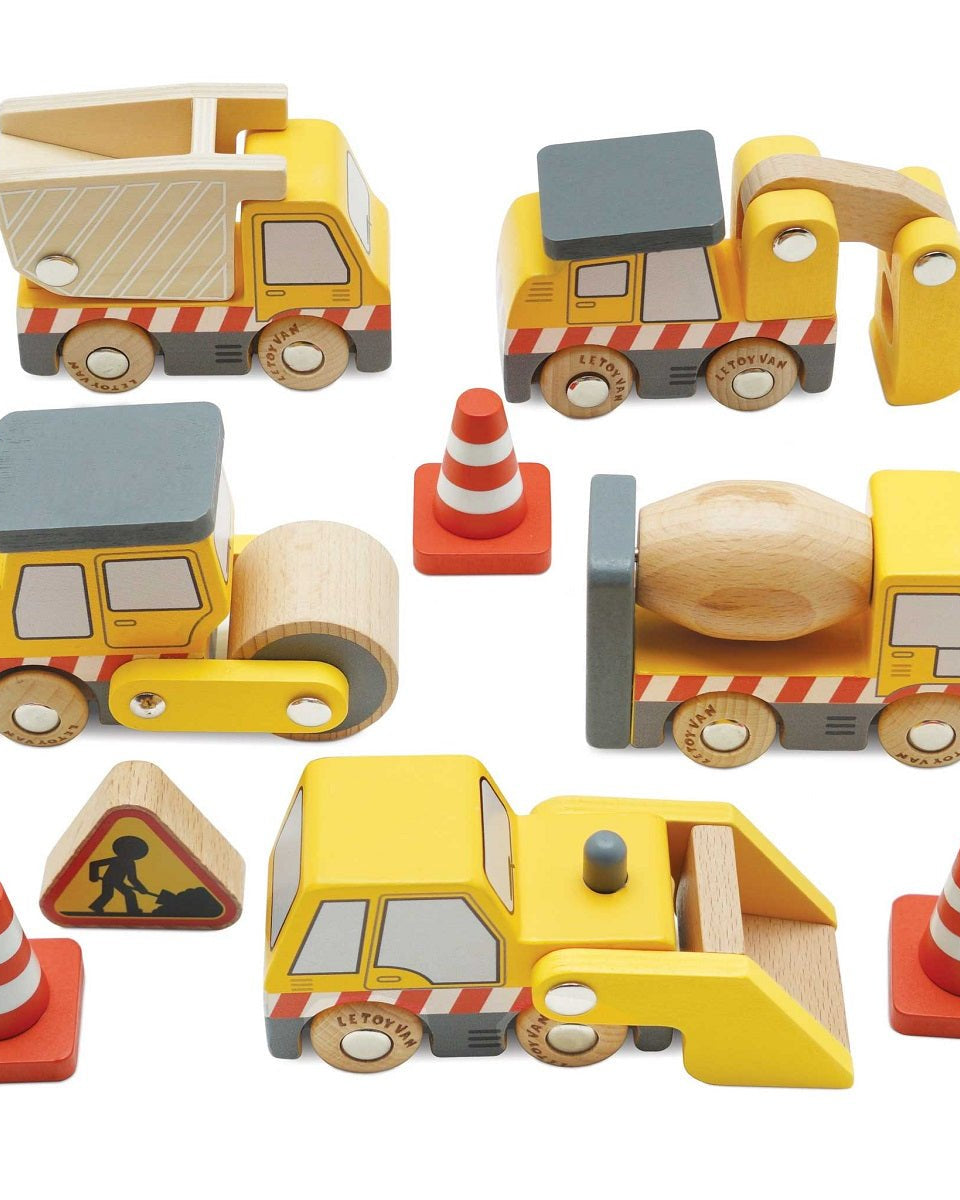 Ensemble de 5 véhicules de construction en bois - Véhicules de jeu - Boutique LeoLudo - Le Toy Van