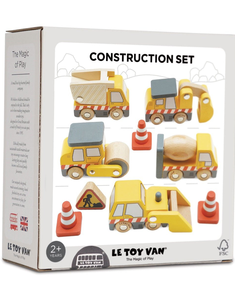 Ensemble de 5 véhicules de construction en bois - Véhicules de jeu - Boutique LeoLudo - Le Toy Van