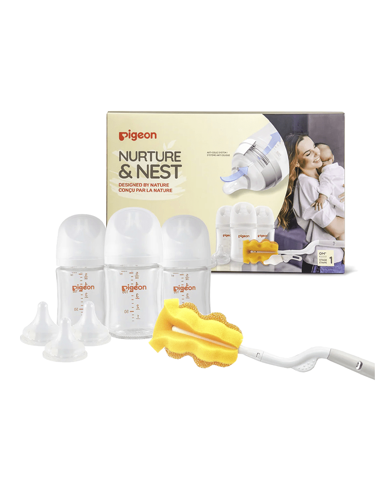 Ensemble de naissance Pigeon (3 biberons + tétines + 2 brosses) -Biberons- Boutique LeoLudo-Pigeon