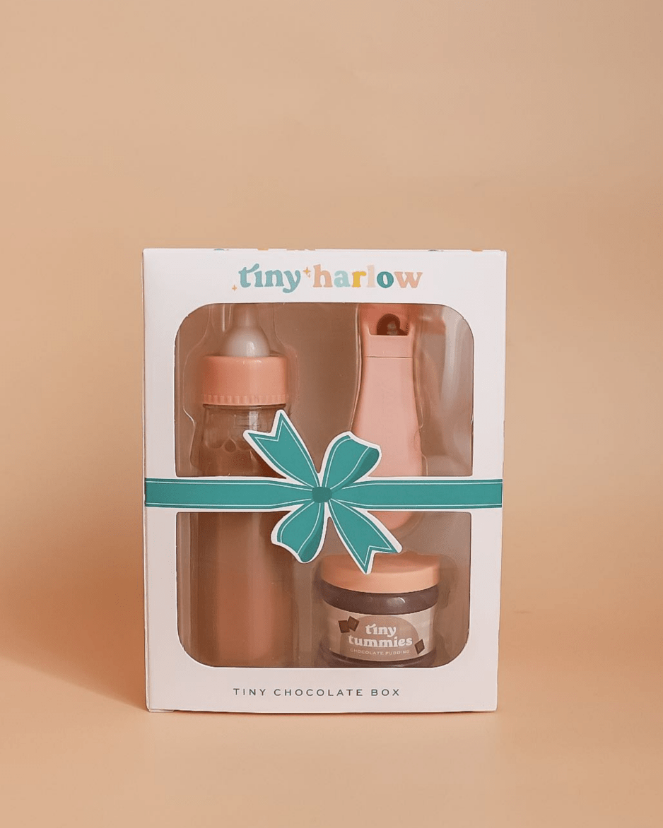 Ensemble de pudding Tiny Tummies et bouteille de lait pour poupée - Chocolat - Tiny Harlow - Accessoires poupée - Boutique LeoLudo - Tiny Harlow