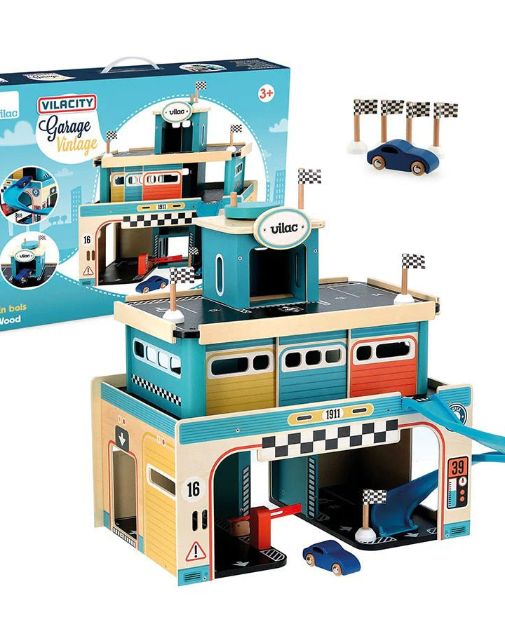 Garage en bois vintage à étages pour petites voitures - Ensembles de jeu - Boutique LeoLudo - Vilac