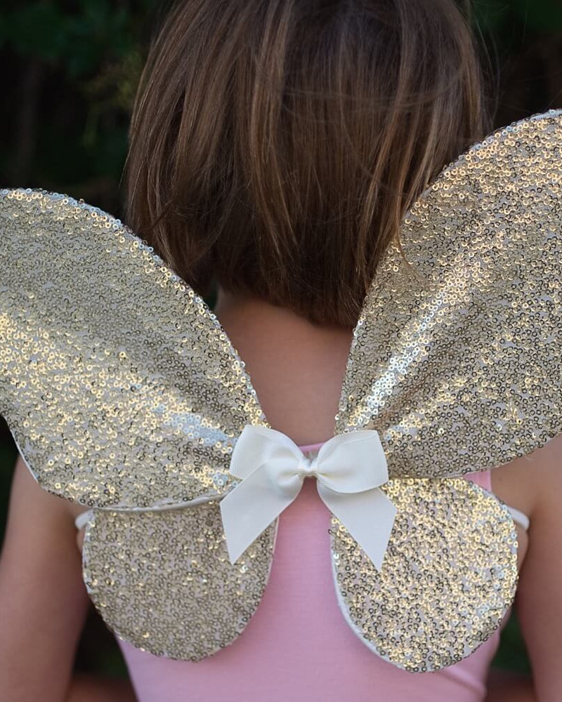 Jupe, ailes et baguette Gracieuse à paillettes d'or - Costumes - Boutique LeoLudo - Great Pretenders