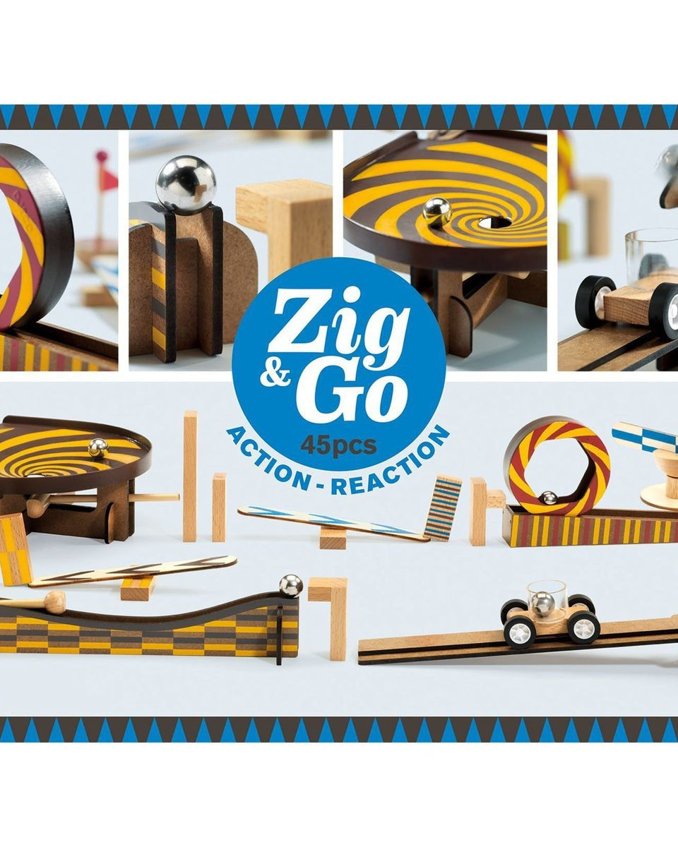 Kit de construction Zig & go - 45 pcs pour une chaîne de réaction impressionnante Jeux de construction- Boutique LeoLudo