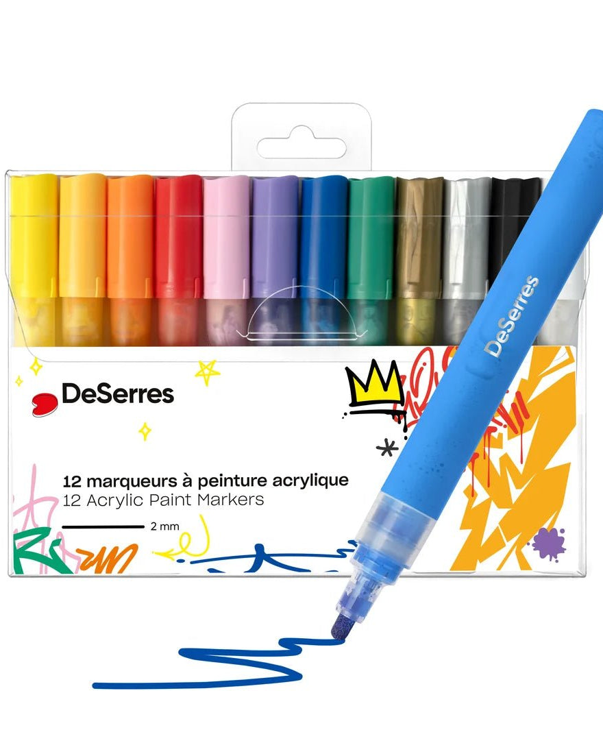 Marqueurs acryliques DeSerres – 12 couleurs (pointe 2 mm) -Art & bricolage- Boutique LeoLudo-DeSerres