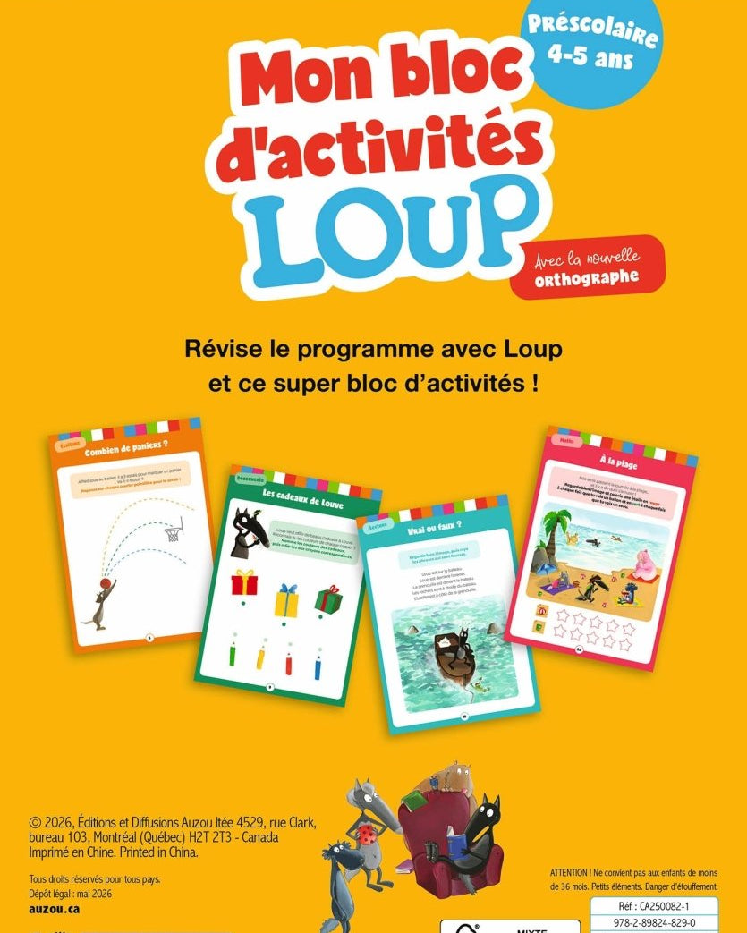 Mon bloc d'activités Loup – Préscolaire -Cahiers d'activités- Boutique LeoLudo-Auzou
