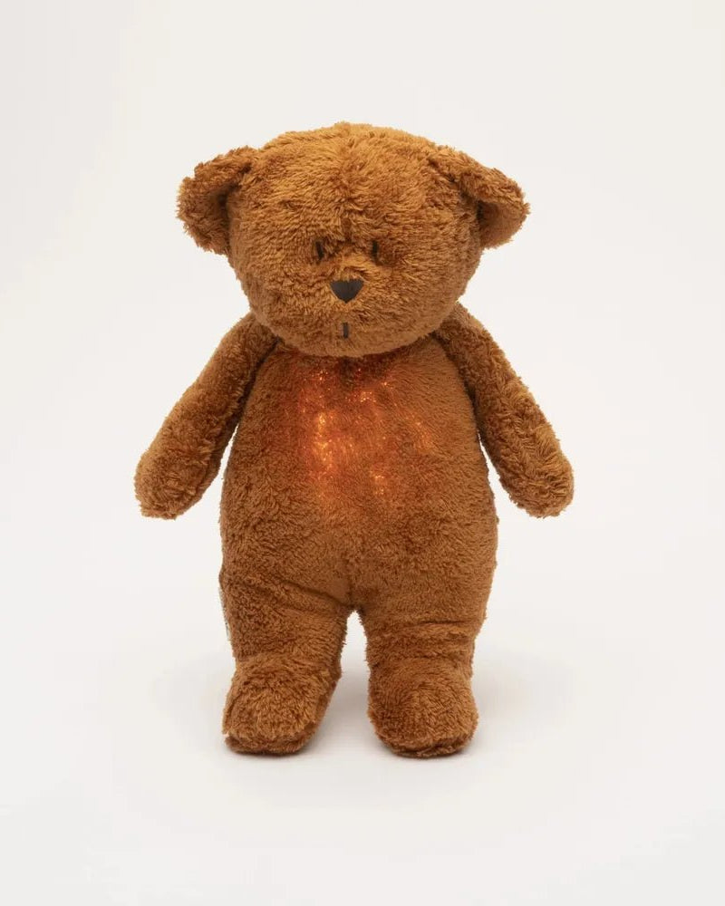 Ourson Caramel Moonie – Peluche sonore biologique avec veilleuse - Jouets d'éveil - Boutique LeoLudo - moonie
