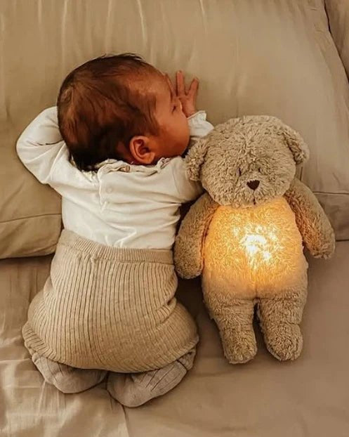 Ourson Sable Moonie – Peluche sonore biologique avec veilleuse - Jouets d'éveil - Boutique LeoLudo - moonie