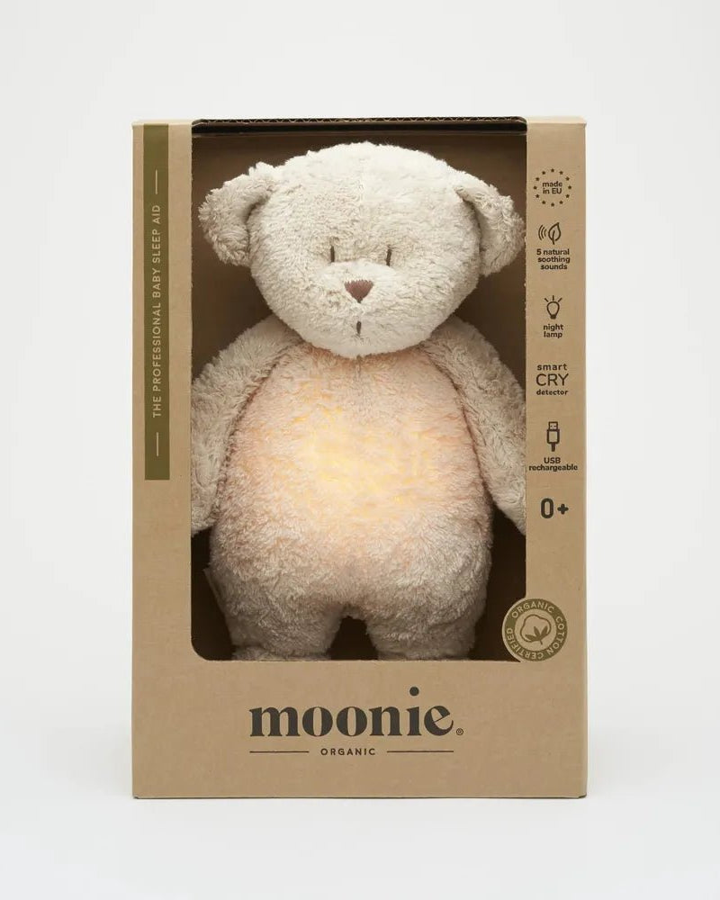 Ourson Sable Moonie – Peluche sonore biologique avec veilleuse - Jouets d'éveil - Boutique LeoLudo - moonie