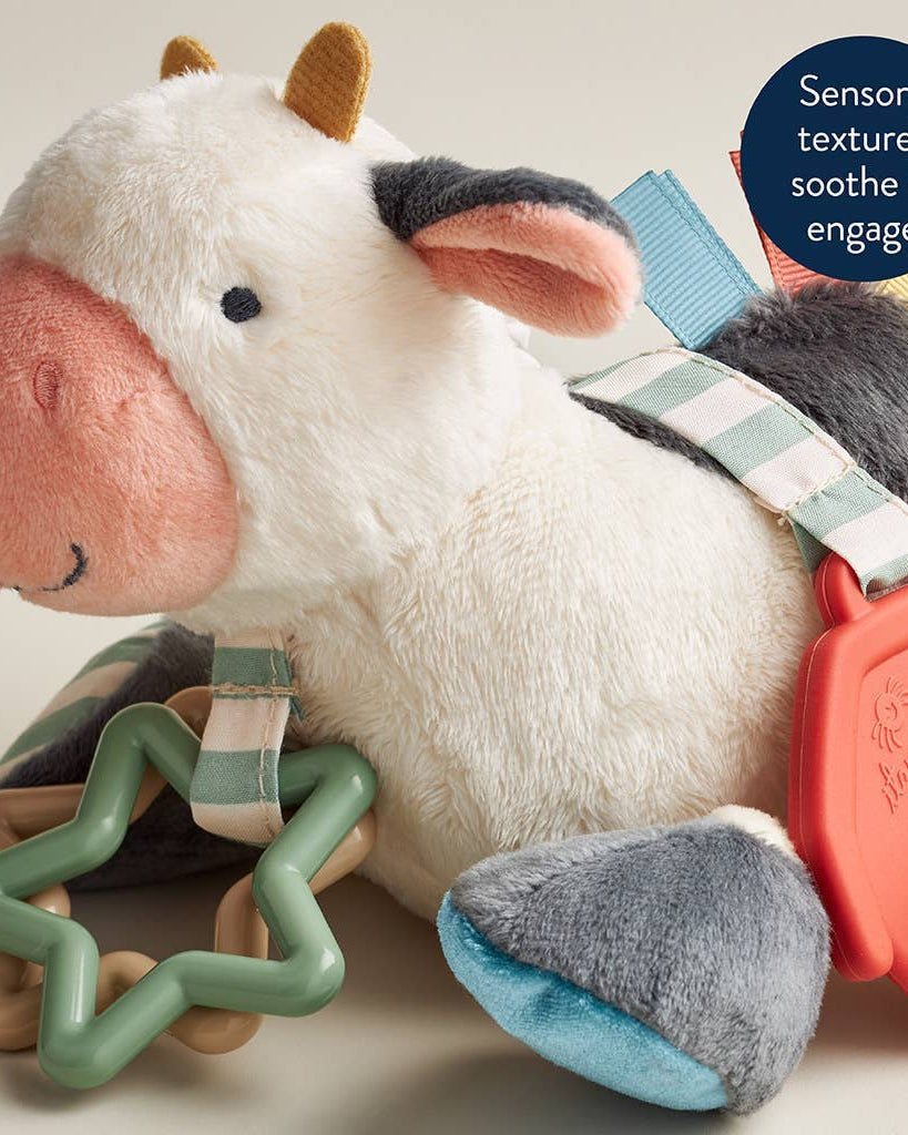 Peluche d’activités sensorielle bébé – Vache Itzy Friends Link & Love™ - Jouets d'éveil - Boutique LeoLudo - Itzy Ritzy Canada