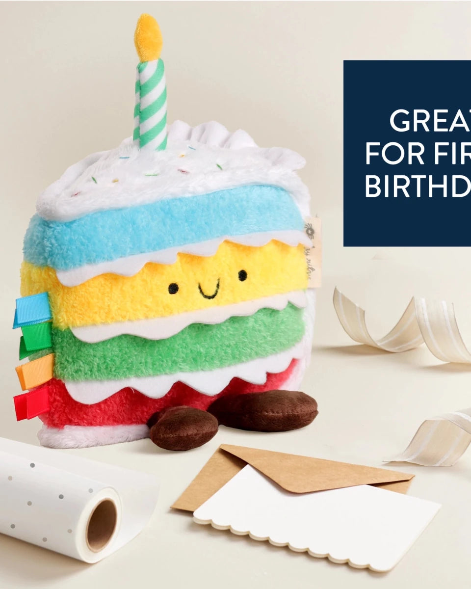 Peluche sensorielle bébé – Gâteau d’anniversaire -Peluches- Boutique LeoLudo-Itzy Ritzy Canada