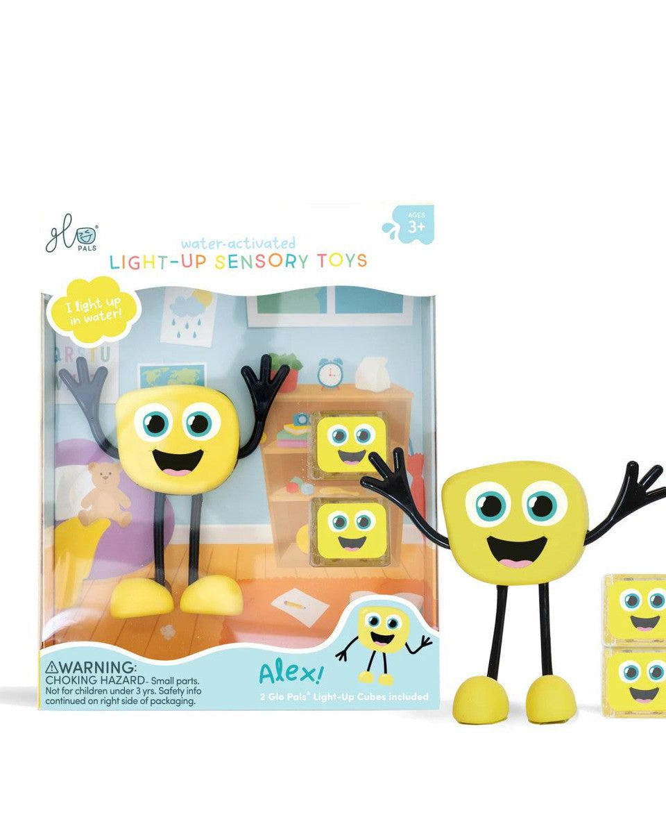 Personnage + cubes lumineux pour le bain Glo Pals - Alex (jaune) - Jouets de bain - Boutique LeoLudo - Glo Pals