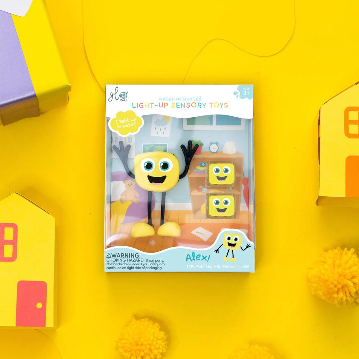 Personnage + cubes lumineux pour le bain Glo Pals - Alex (jaune) - Jouets de bain - Boutique LeoLudo - Glo Pals