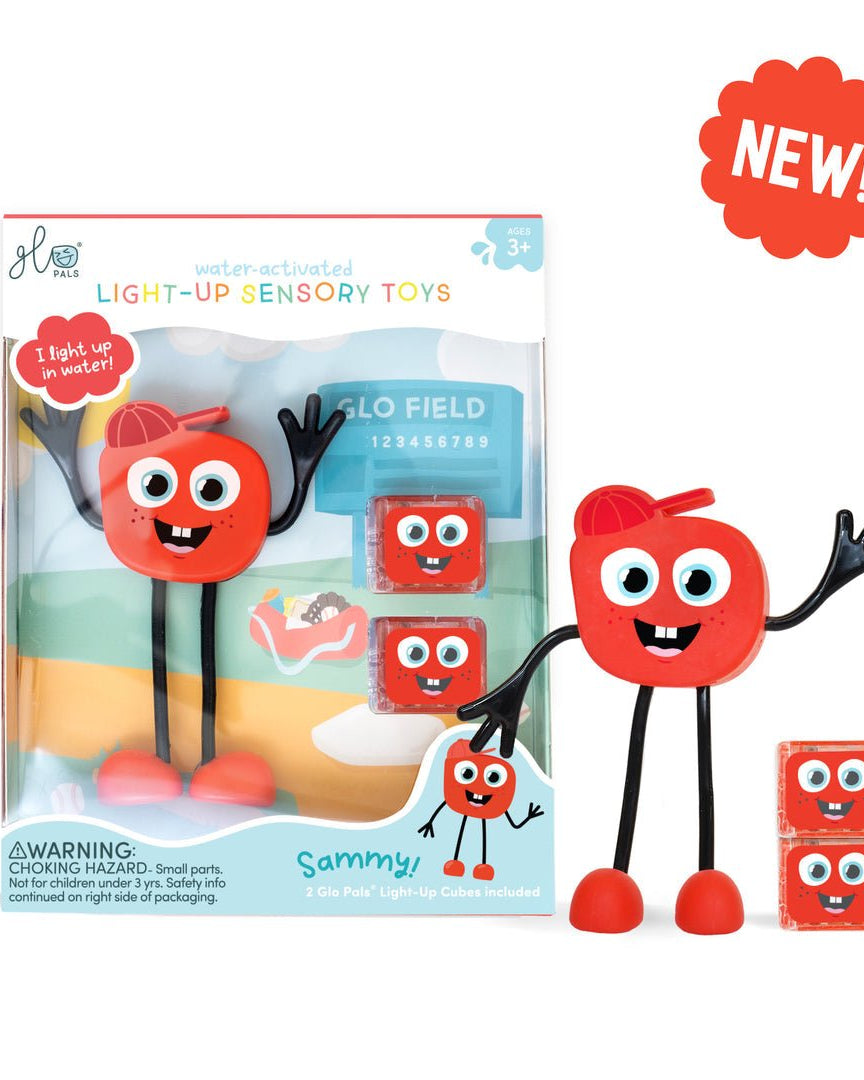 Personnage + cubes lumineux pour le bain - Sammy (rouge) - Jouets de bain - Boutique LeoLudo - Glo Pals
